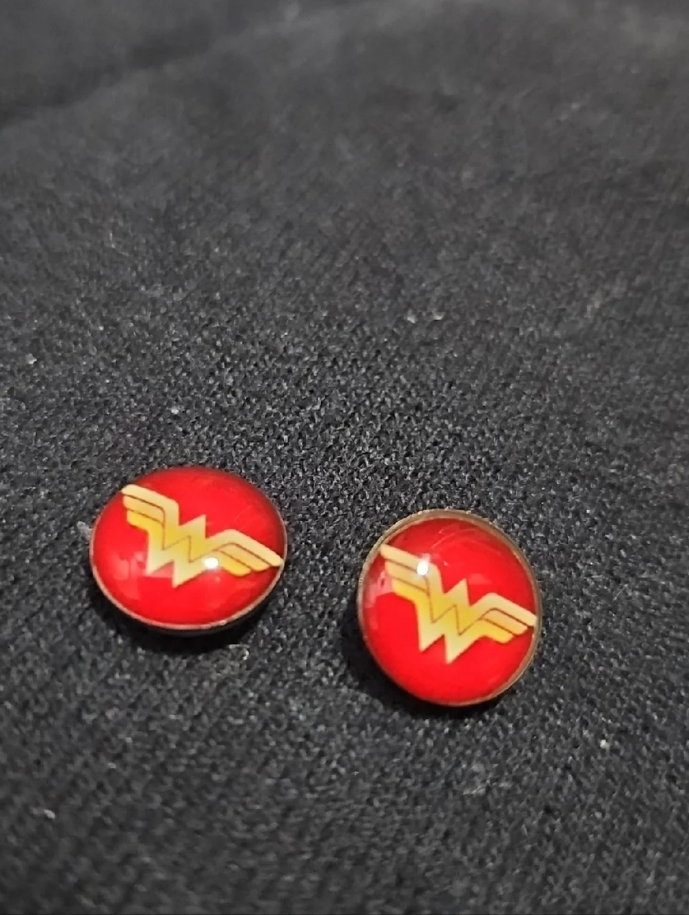 Wonder Woman Logo Stud Earrings Red and Gold Tone